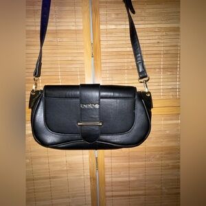 Bebe Saint Lamby crossbody bag black faux leather gold-tone hardware purse Y2K